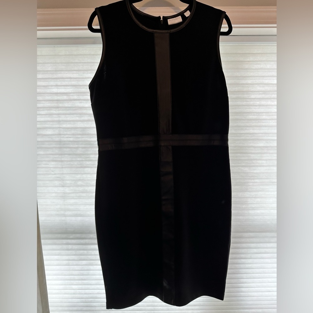 New York & Company black dress with faux leather design; L; NWOT